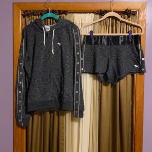 *2 Piece Set!  VS Pink Hooded Zip Jacket and Shorts